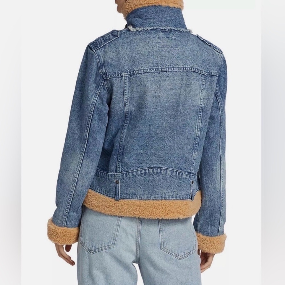 WE THE FREE by FREE PEOPLE Rylee Cozy Denim Moto Jacket size M - Picture 3 of 16